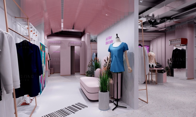 粉色服裝店換衣室裝修效果圖