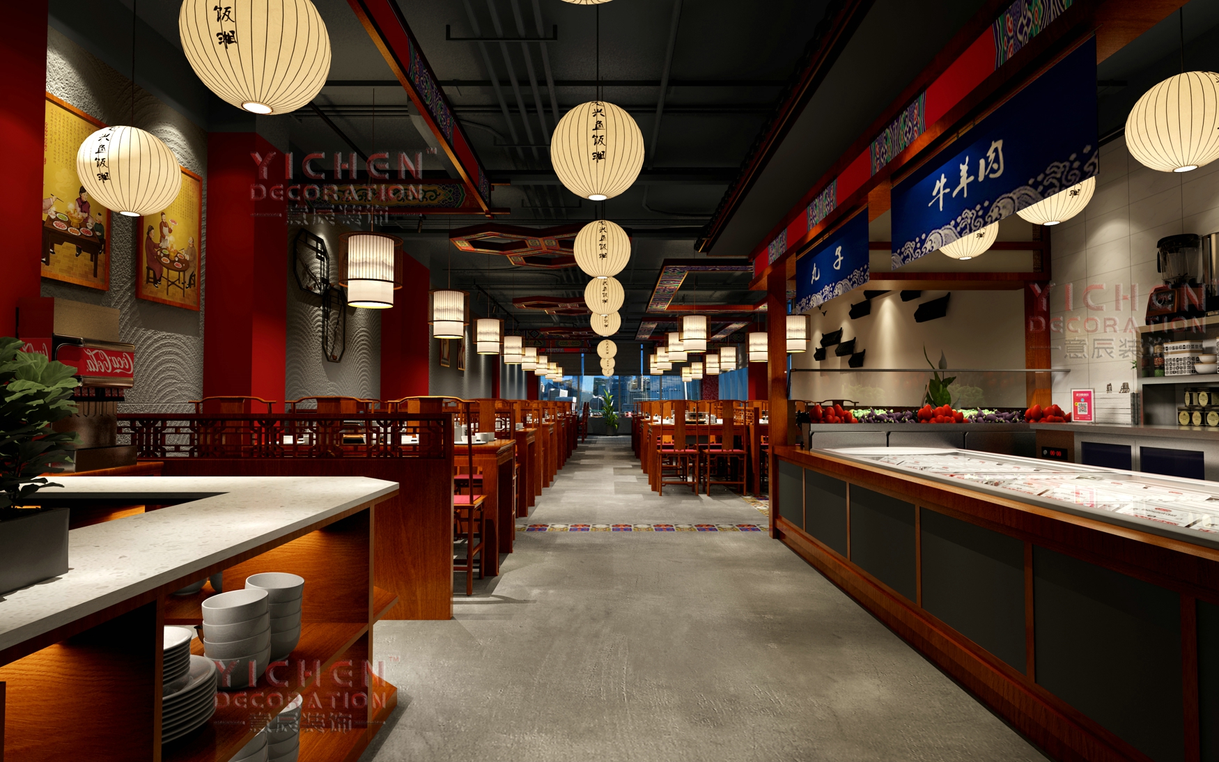 老北京涮羊肉火鍋店過(guò)道