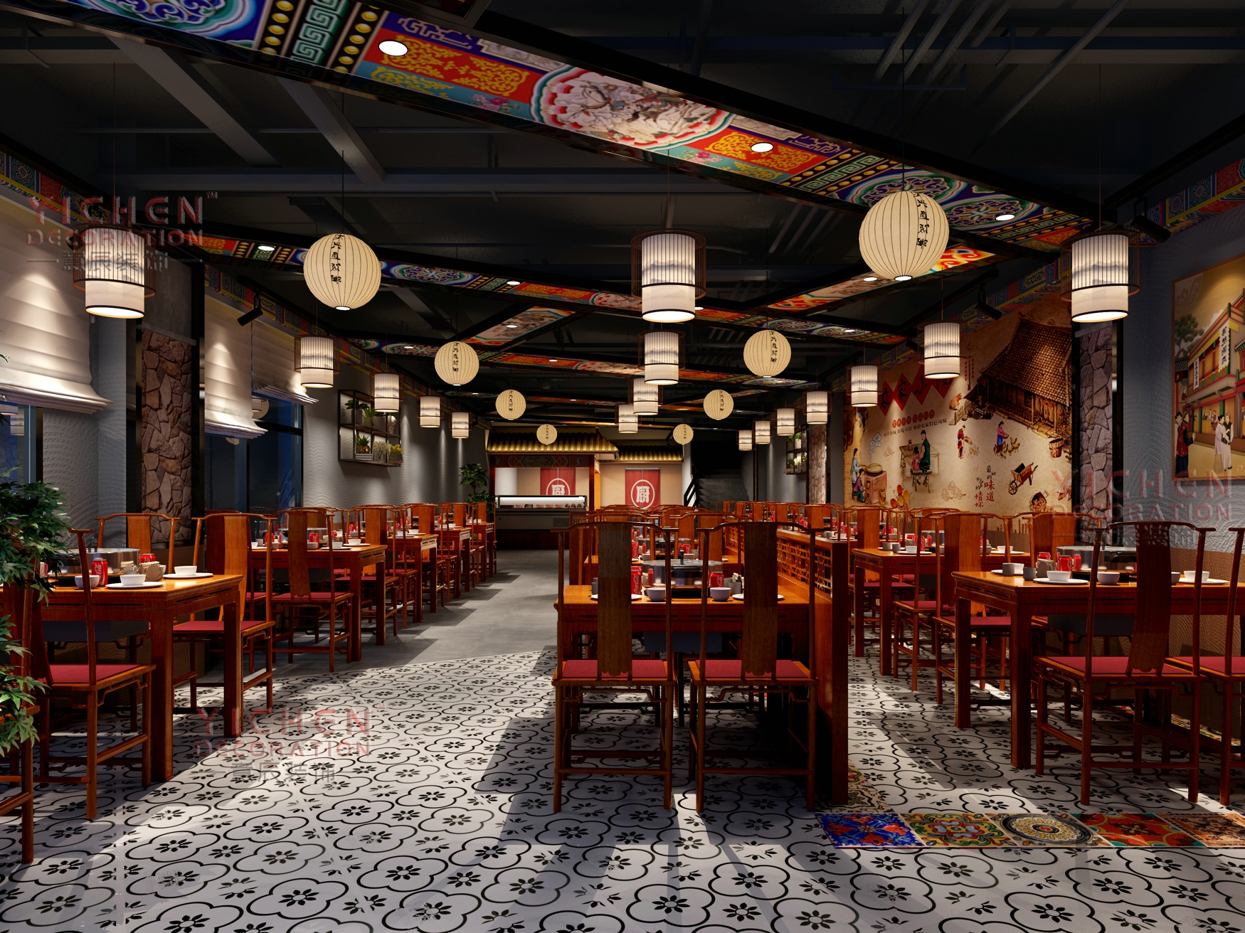 老北京涮羊肉火鍋店用餐區(qū)
